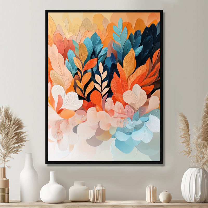«Botanical Orange Palm Dream Fragments I», art mural botanique, Impression sur cadre flottant, Noir, H 20 po x l 12 po