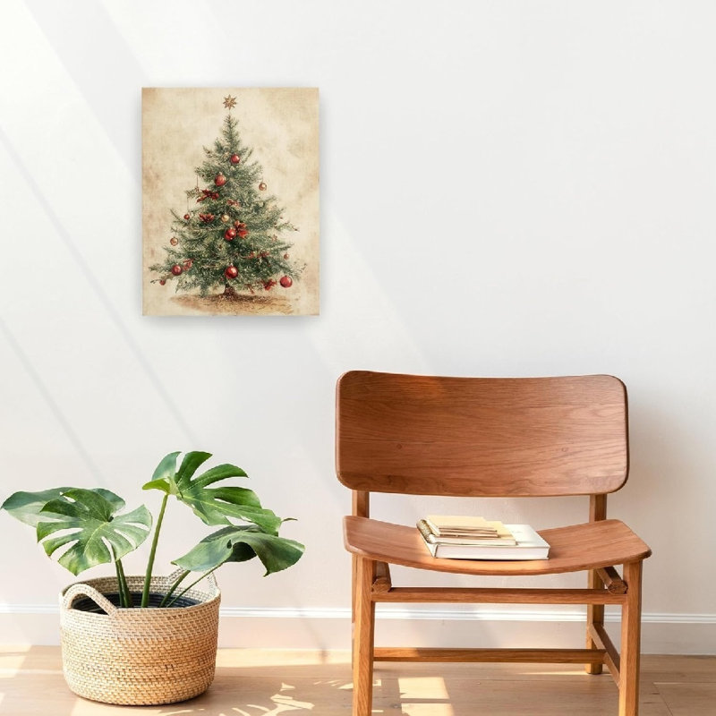 Arbre de Noël rustique neutre, thème de l'hiver, art mural non encadré, 16 x 20