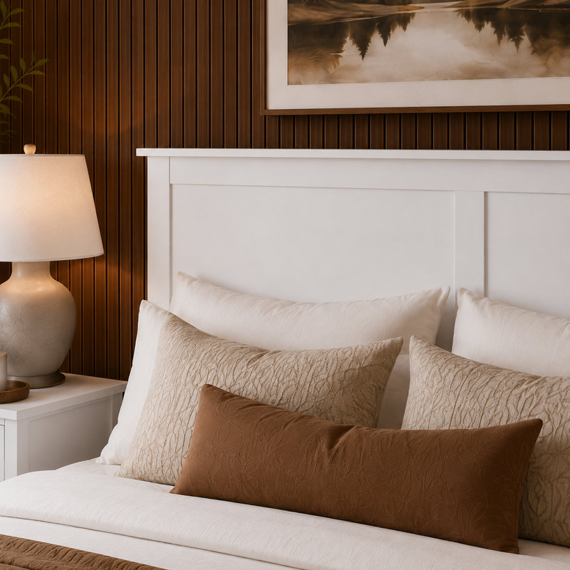 Lit plateforme en bois avec tête de lit et support à lattes, Grand lit, Blanc
