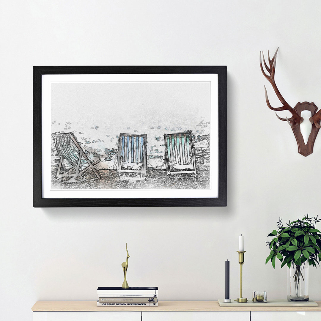 Deckchairs upon Brighton Beach in Abstract - Picture Frame Graphic Art Print