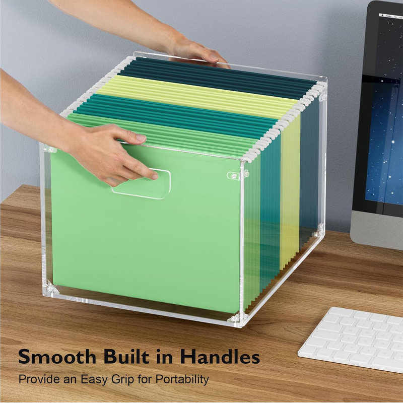 Boîte de rangement de dossiers suspendue, organisateur de dossiers en acrylique avec poignées, organisateur de boîte de dossiers transparent pour porte-documents de format lettre / A4, boîte de dossiers en acrylique pour bureau à domicile