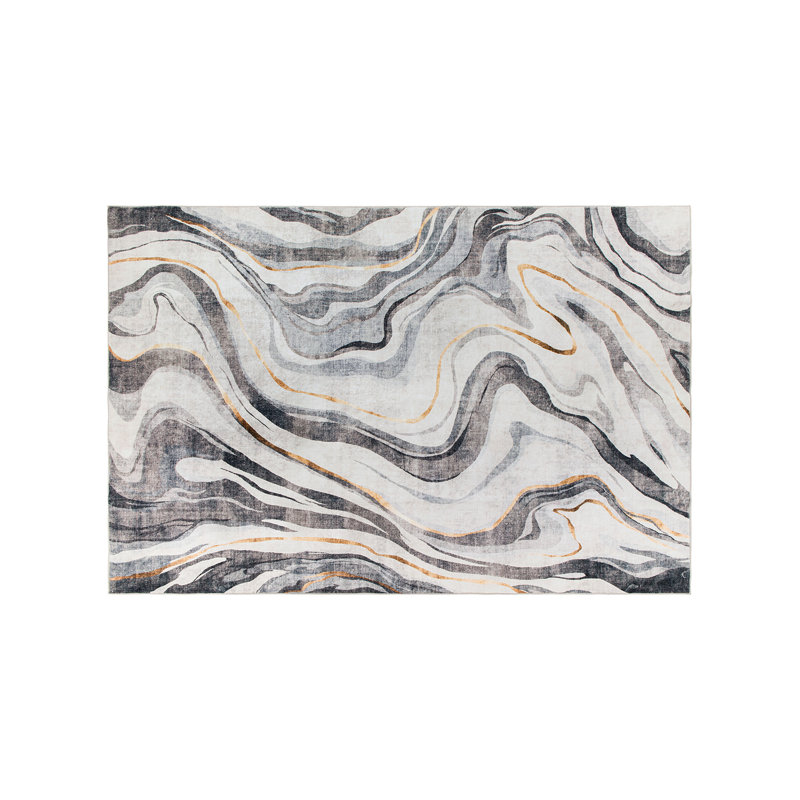 Tapis contemporain lavable antidérapant en marbre, Tapis de couloir 2 pi x 4 pi