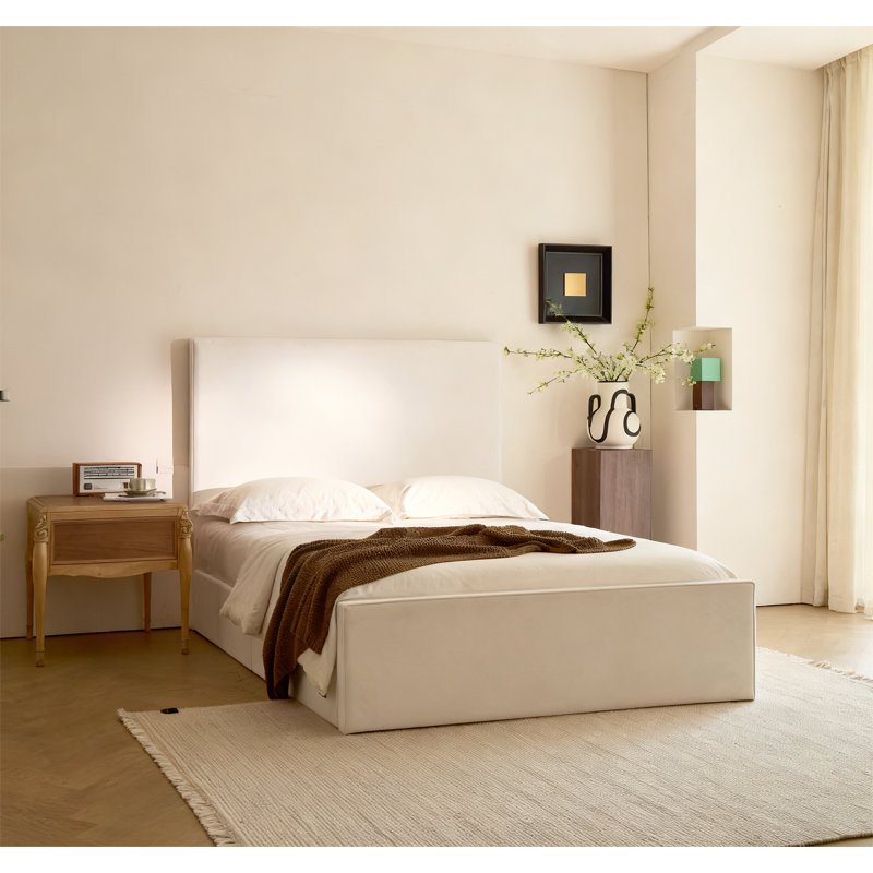 Lucas 52" High Tall Headboard Upholstered Bed, White, King