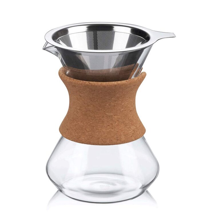 Admired by Nature French Press Coffee Maker, Maximum Flavor Coffee Brewer, Silver with Wood Finish, abn5m010-ssw