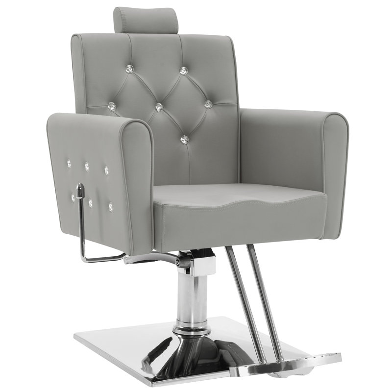 Hartnett Barber Chair, Swivel Salon Chair Faux Leather, Grey