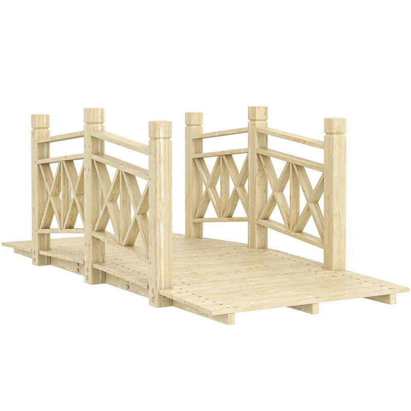 Pont de jardin en bois de 5 pi avec rails de sécurité, pont arrière pour étangs, ruisseaux et ruisseaux, Bois naturel