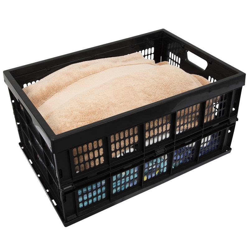 Work-It! Caisse à lait pliable | Bac de rangement pliant 49 litres | Caisse en plastique empilable | Noir