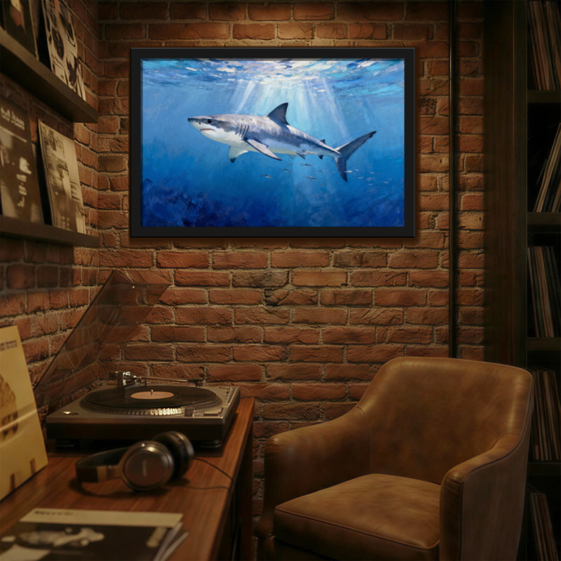Animaux sous l'eau requin nageant dans la lumière bleue de l'océan, H 16 po x l 24 po