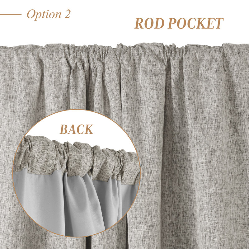 Paire de rideaux 100% lin occultant, L 52 po x L 84 po, Taupe clair