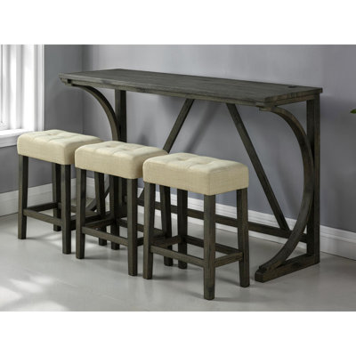 Modern Dining Table With Ports, Paper Veneer, Cushions, 3pc Brown/beige For Use 4pc Charging, Brown And Beige Rectangular Stools Area