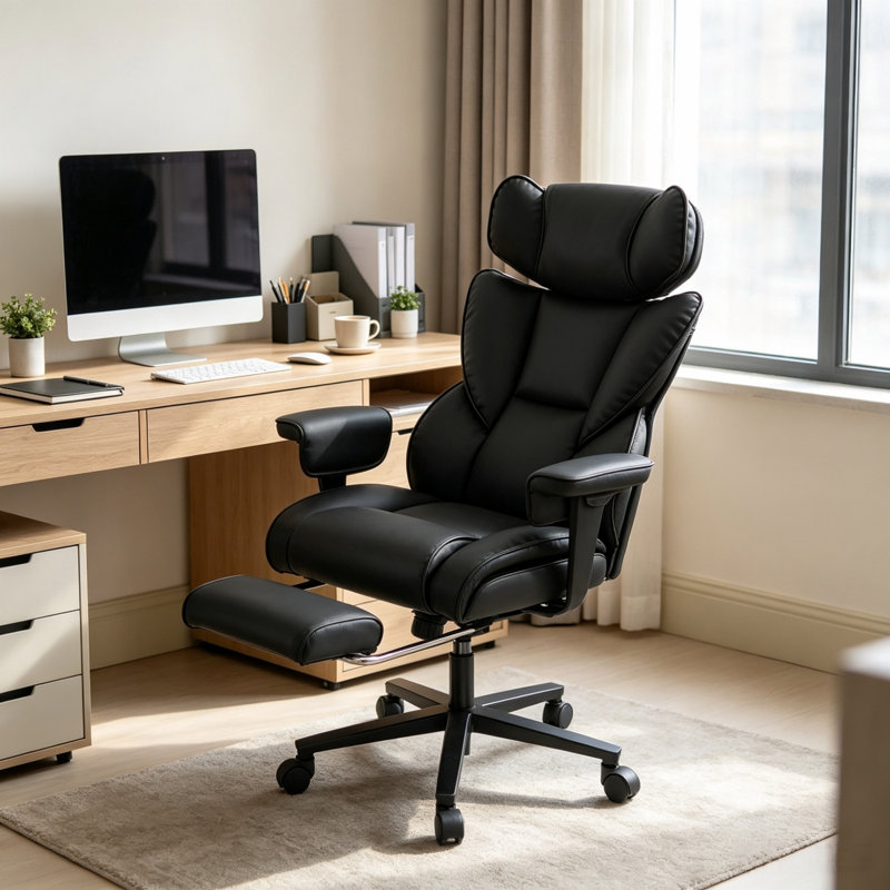 Fauteuil de bureau ergonomique pour joueur avec soutien lombaire et appui-tête réglables en hauteur