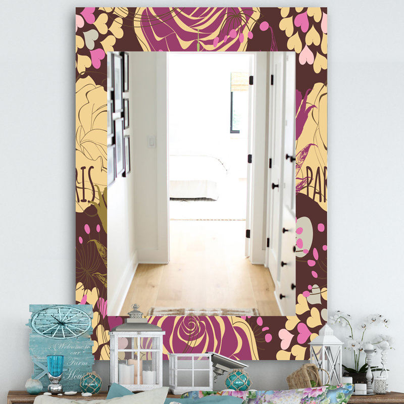 Miroir mural traditionnel rose rétro, H 24 po x l 32 po