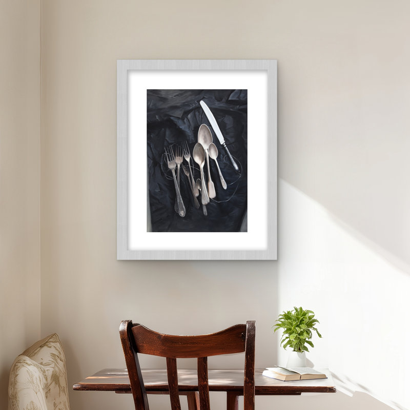 Vintage Cutlery - Black Shapes, reproduction encadrée avec passe-partout, H 20 po x l 16 po