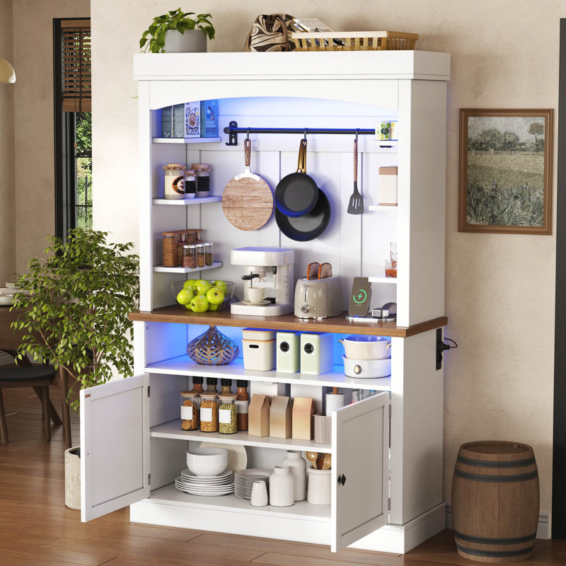 183 Cm Kitchen Pantry Cabinet With Led Lights