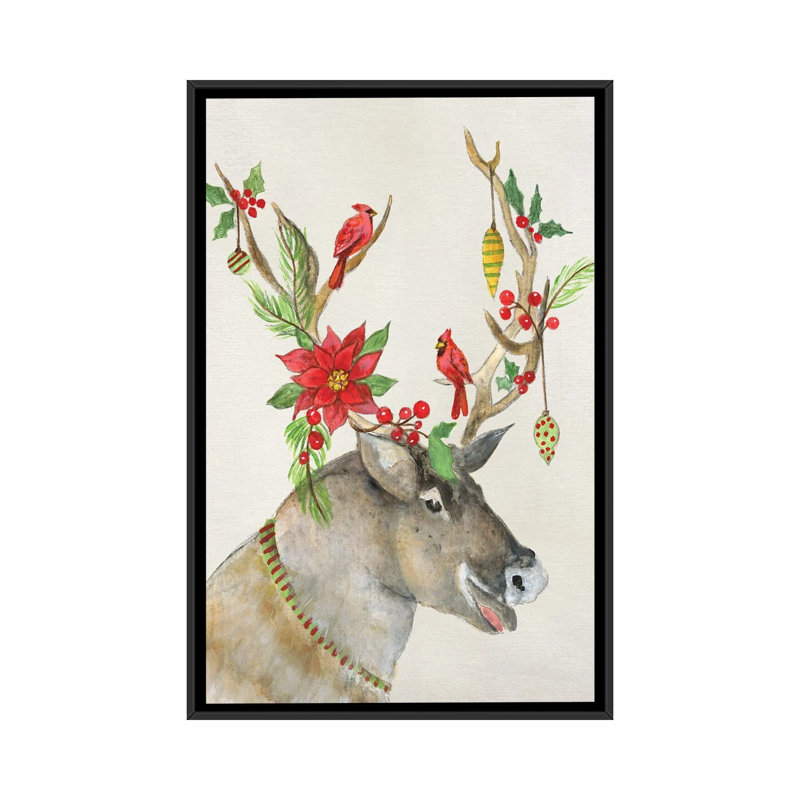 Playful Reindeer I - reproduction d'art murale - toile encadrée, H 40 po x l 26 po, Reproduction encadrée sans passe-partout