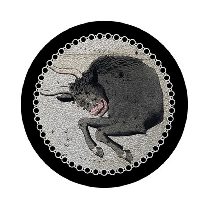 Zodiac Taurus Vegan Leather Round Pebble Placemat, Black
