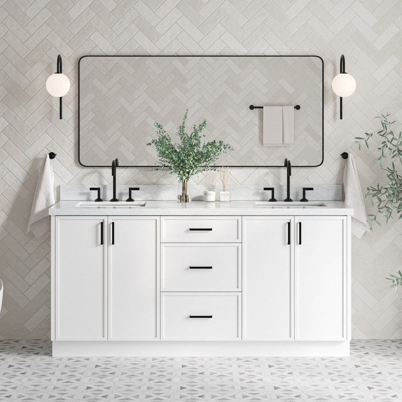 ARIEL Kelly 73 Double Sink Bathroom Vanity with Italian Carrara Marble Top, White