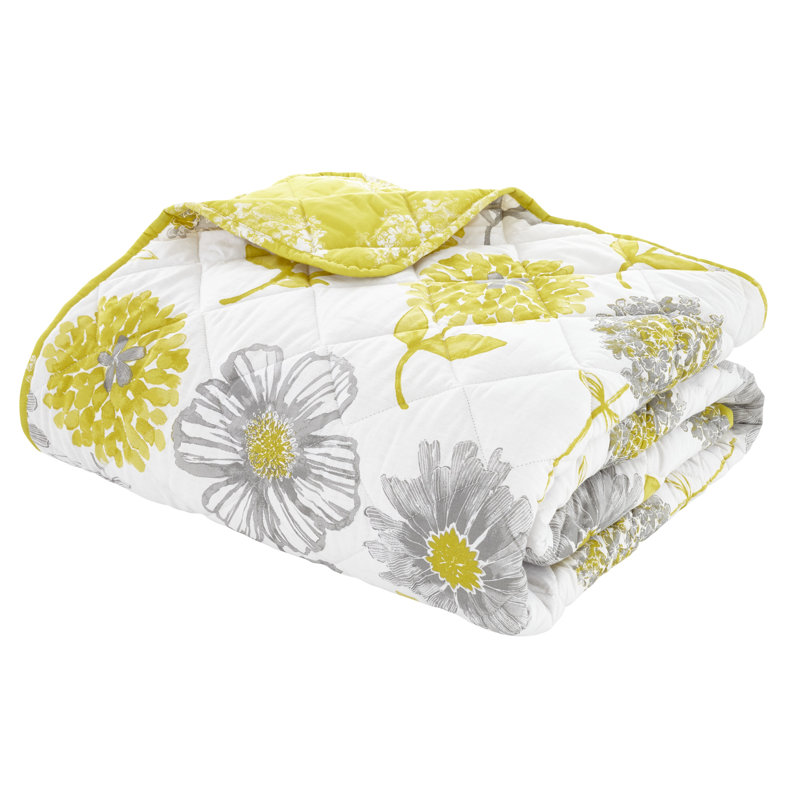 Banbury Floral Easy Care Bedspread, Ochre Green/Grey