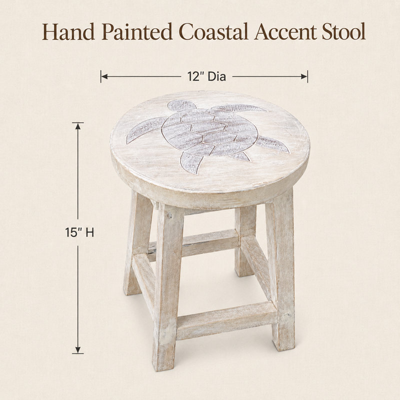 Solid Wood Accent Stool, Sea Turtle