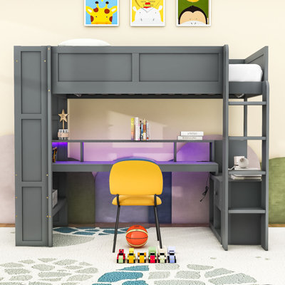 Jennylyn Wood Loft Bed With Desk And Drawer