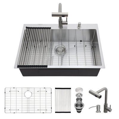 Rectangular Stainless Steel single Single Bowl Kitchen Sink Drop-in Outdoor sink with Pull-out Faucet and Accessories