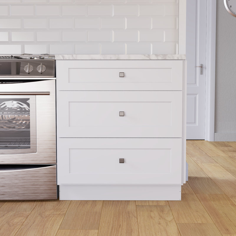 Shaker White Solid Wood 3-Drawer Base Kitchen Cabinet