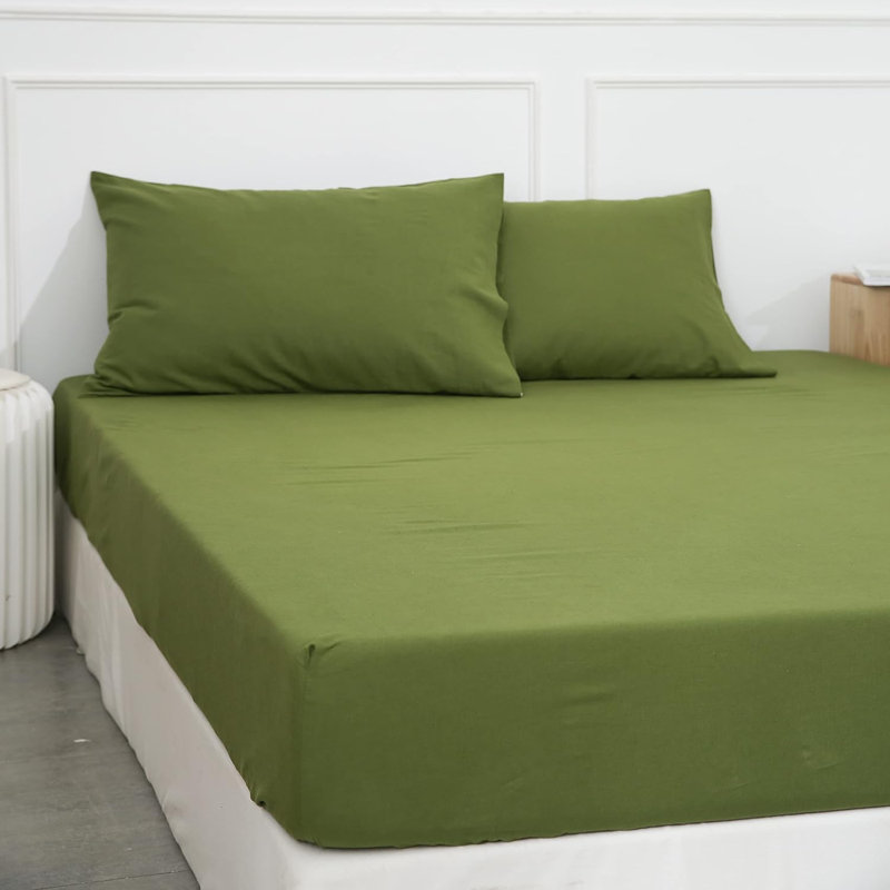 Linen Cotton Fitted Sheet,  Forest Green, Queen Fitted Sheet