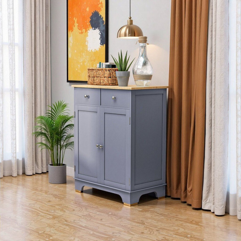Élégante solution de rangement grise: armoire à double porte avec tiroirs et tablette réglable pour le salon, le couloir ou la cuisine