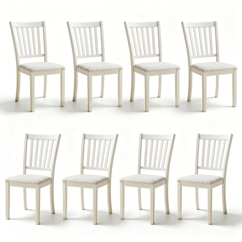 Deral Farmhouse Upholstered Dining Chairs, White, White