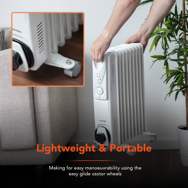 Warmlite WL43004YW 2000W 9-Fin Oil Filled Radiator with 3 Power Settings and Adjustable Timer, White