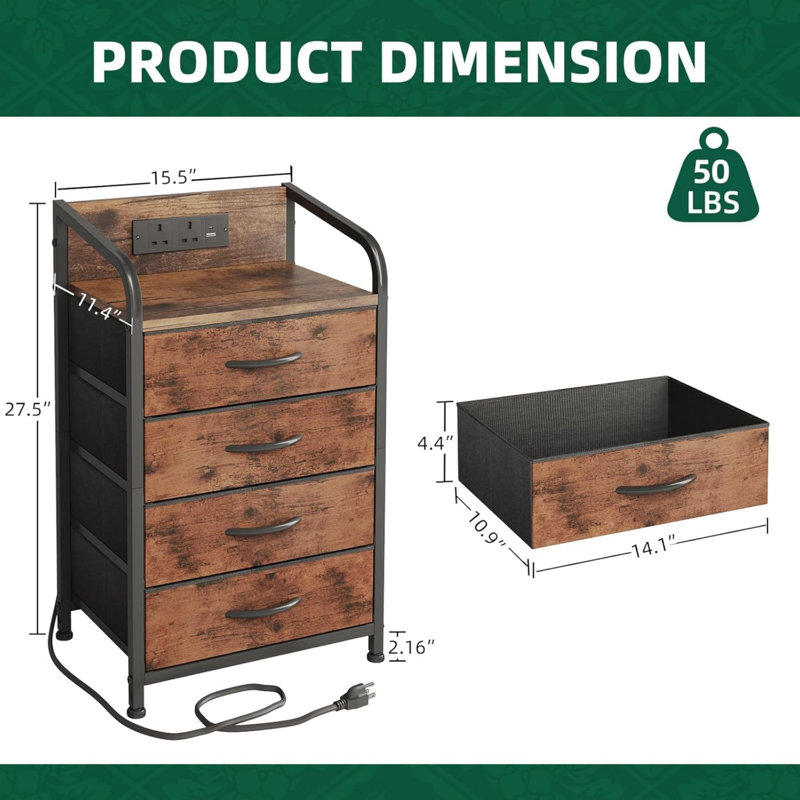 39.5cm W Manufactured Wood Bedside Table