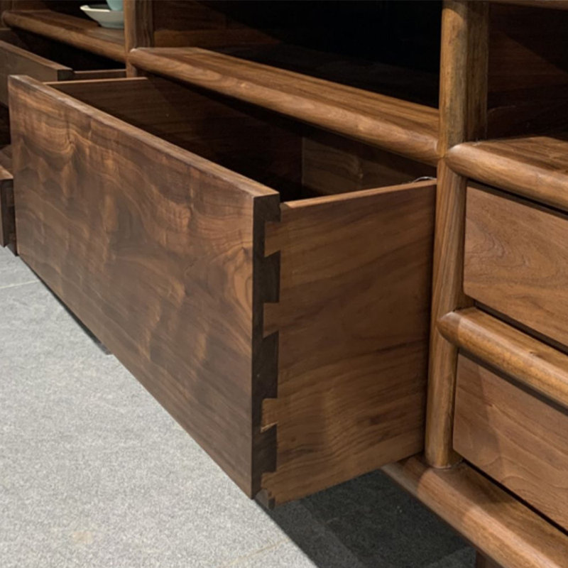 Black walnut solid wood durable TV cabinet, 101.57"