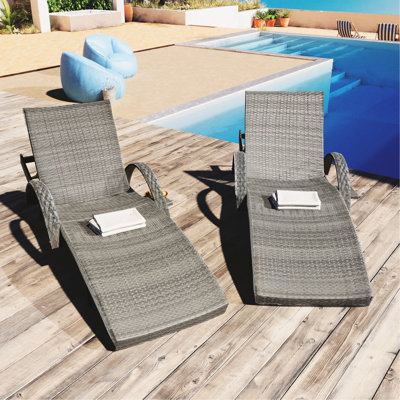 Chaise longue de 80 po pour 2 personnes, fauteuil inclinable gris avec table d'appoint et fauteuil de bronzage inclinable 2 pièces