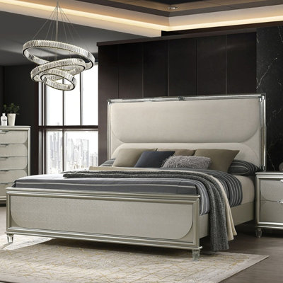 Lit tapissier contemporain en tissu argenté avec cadre de lit 1pc