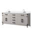 Meuble-lavabo double en chêne blanc 72 po X P 22 po D, dessus en quartz blanc et ensemble de robinet