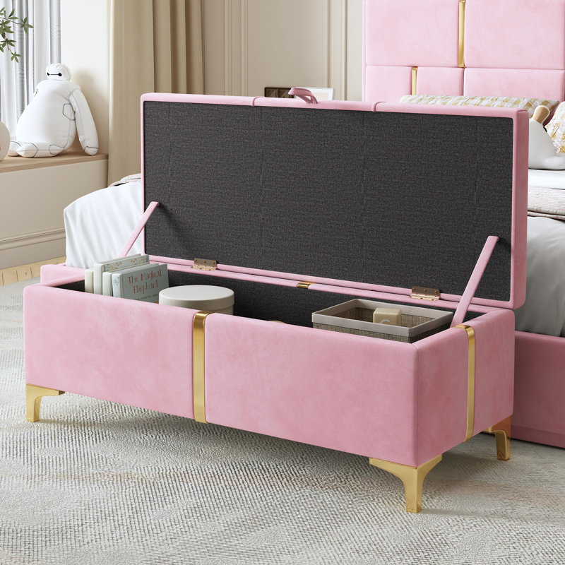 Zeger Upholstered Storage Bench, Pink
