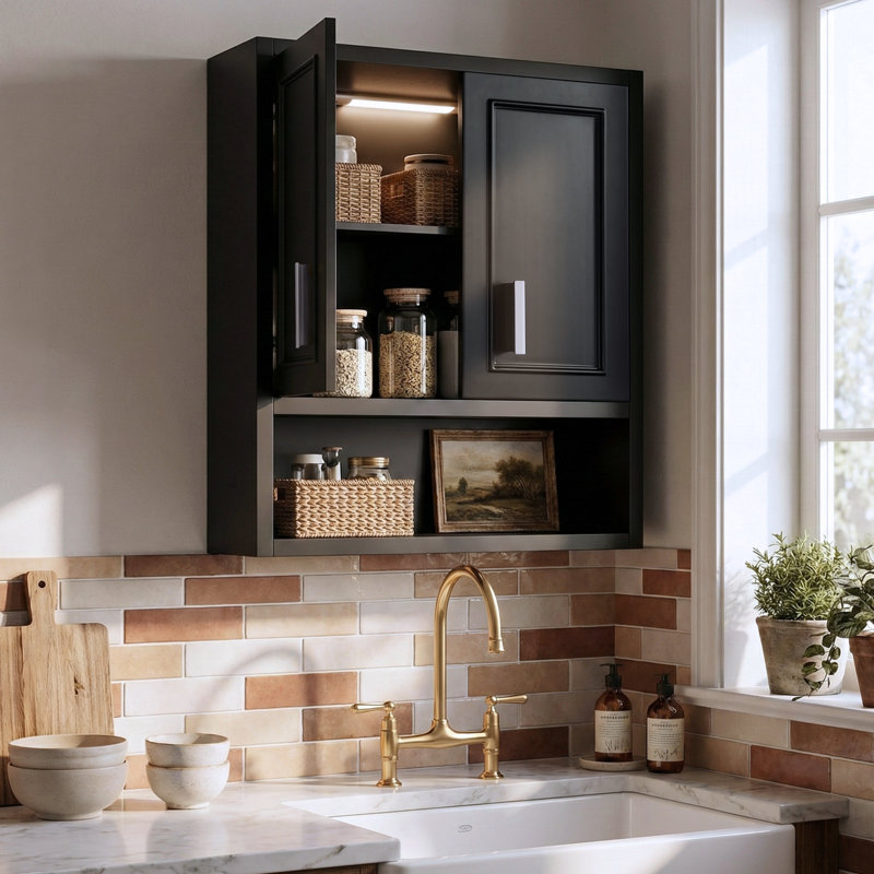 Modern Shaker Bathroom Wall Cabinet With 12" Motion Sensor Led Light & Dtc Soft-close Hinges, 0.7" Extra Thick Over The Toilet Storage Cabinet, Medicine Cabinet With Adjustable Shelf & Open Storage, Matte Black