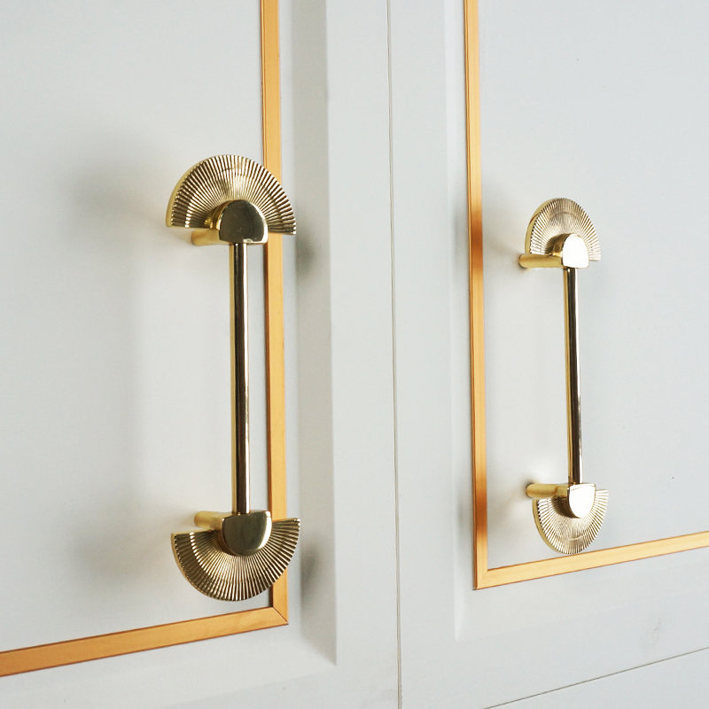 Solid Brass Gold Fan Drawer Handles