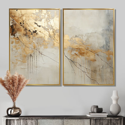 Beige And Gold Marble Lightning VI - Beige Modern Wall Decor