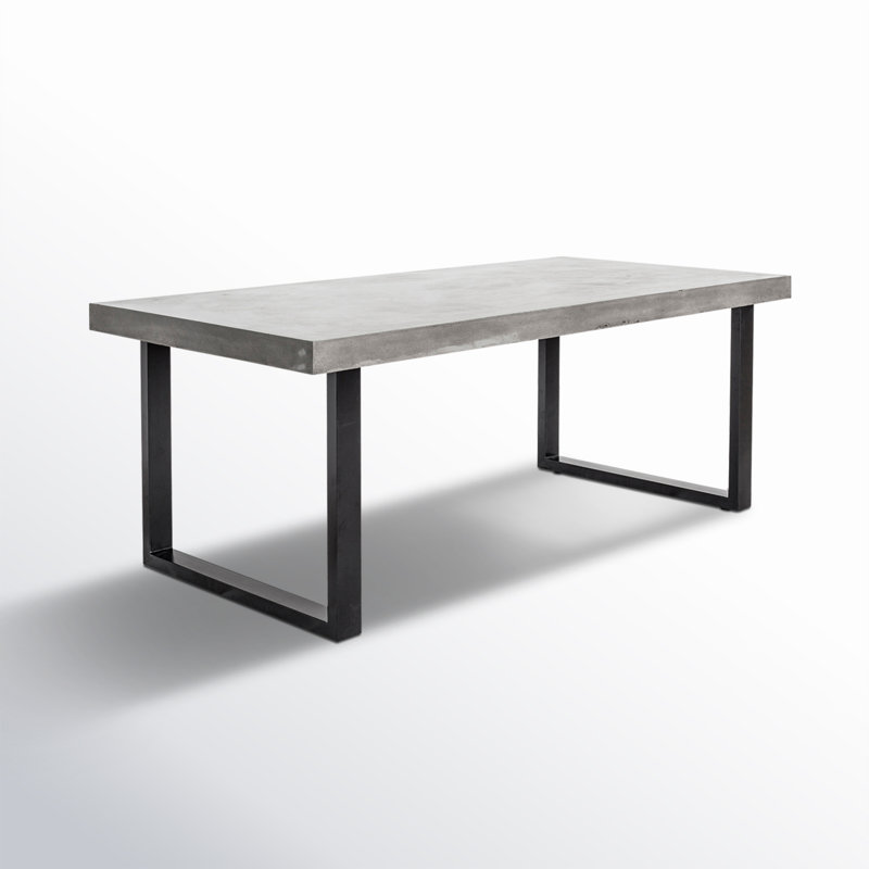 Clement Rectangular Concrete Outdoor Dining Table, 30" H x 79" L x 39.5" W, Gray/Black 