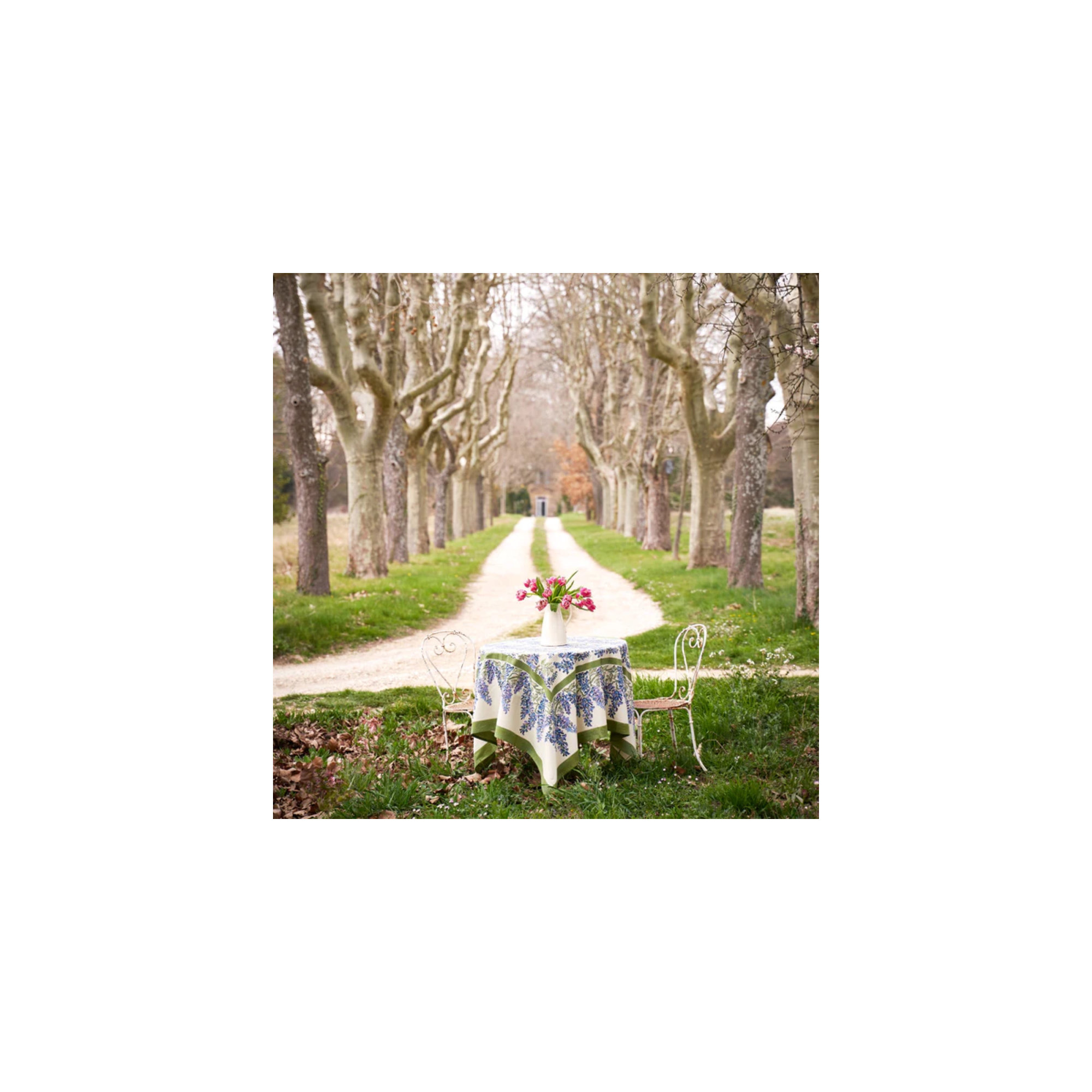 Kappa Floral Tablecloth, 90" x 90", Blue/Green