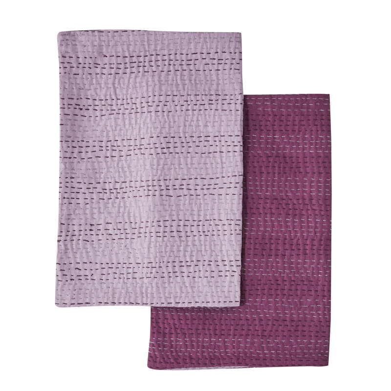 Taies décoratives réversibles Kantha, Mauve / Mauve clair, H 20 po x l 26 po
