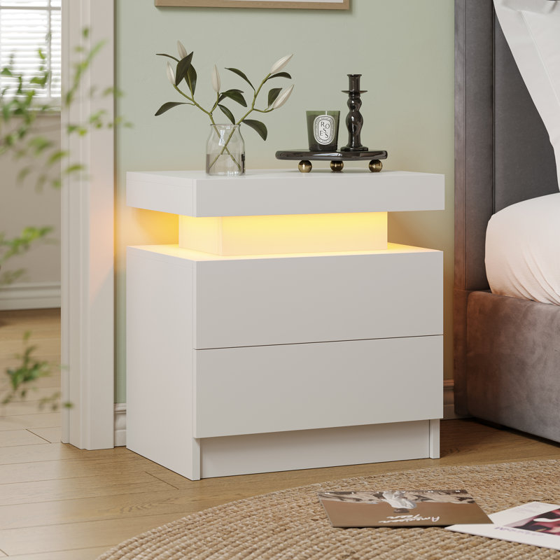 49cm W Manufactured Wood Bedside Table, White