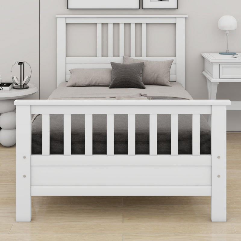 Lit plateforme en bois avec tête et pied de lit, Lit simple