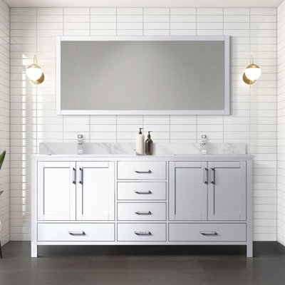 Meuble-lavabo double blanc 72 po X P 22 po D, plateau en marbre de Carrare et Miroir
