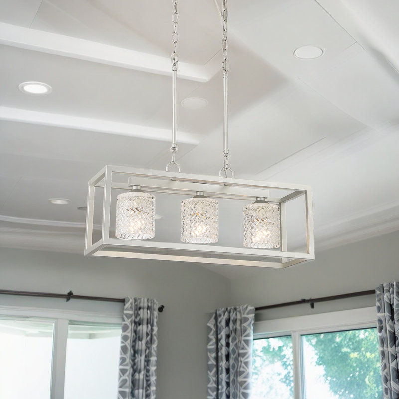 Lustre pour îlot de cuisine à 3 lumières à intensité variable Jazette, Nickel cendré