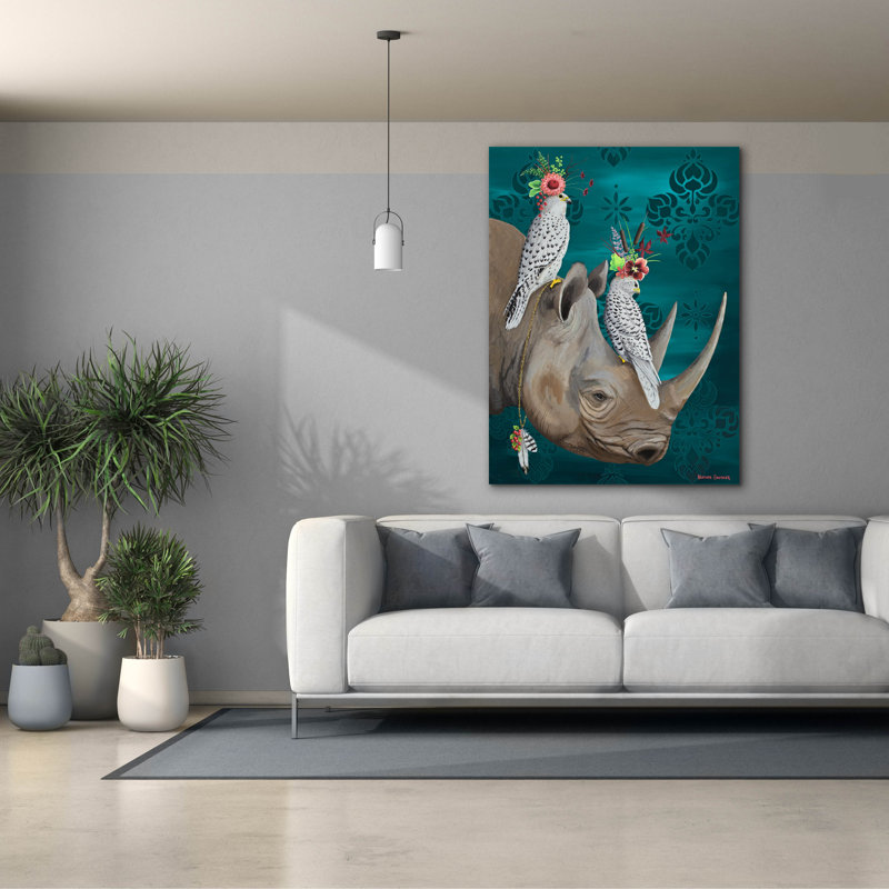  «Rhino And Falcons» par Heather Gauthier, art mural sur toile, 40 po x 54 po, H 54 po x l 40 po