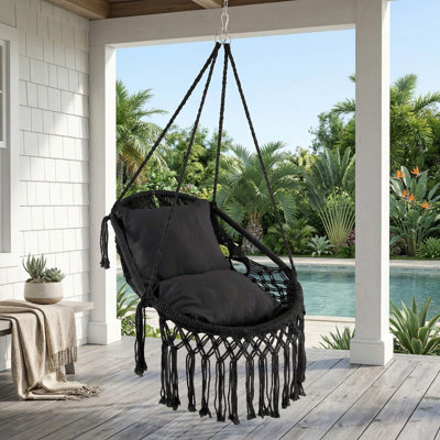 Chaise de hamac suspendue résistante aux intempéries avec coussins de siège doux et épais et chaîne de corde robuste pour le patio intérieur