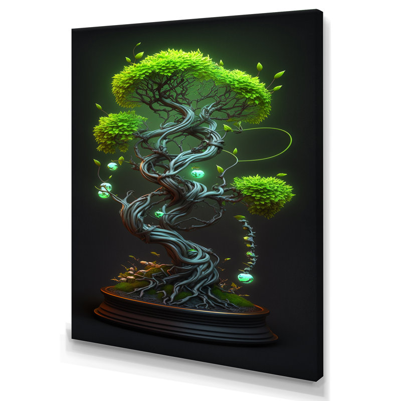 «Bonsai Swirl Tree Neon II», reproduction sur toile, L 16 po x H 32 po, Toile tendue