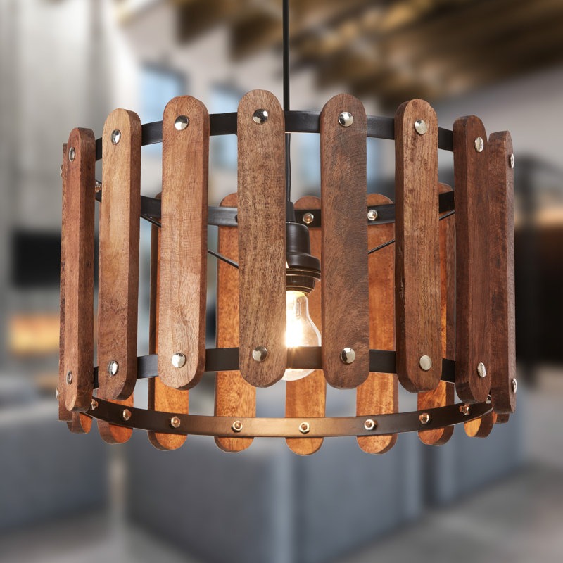 Luminaire suspendu en bois et en métal 1 lumière l 16 po Nilsen